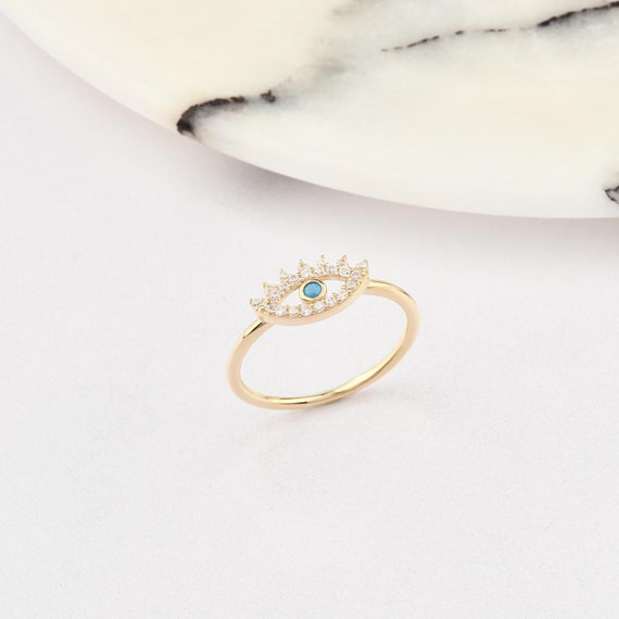 14K Gold Evil Eye Ring, Gold Eye Ring, Evil Eye Ring, Eye Ring, Eye Shape Ring, Nazar Ring, Evil Eye Symbol Ring, 14K Gold Ring.