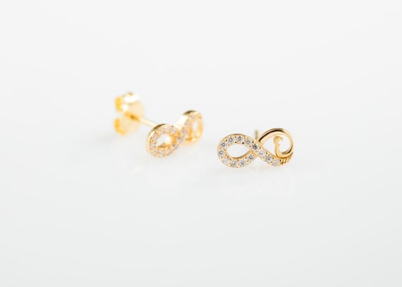 14K Gold Infinity Earrings, Infinity Gold Earrings, Infinity Charm Earring, Lucky Infinity Earrings, 14K Gold Earrings, 14K Earrings.