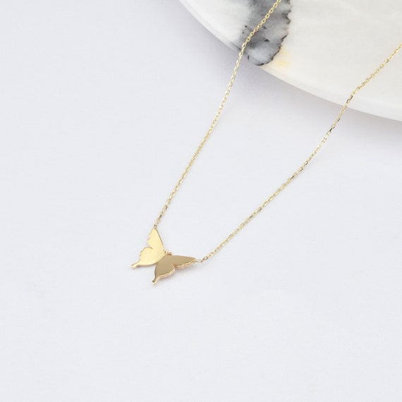 14K Gold Butterfly Necklace, Gold Butterfly Necklace, Butterfly Charm Necklace, Butterfly Gold Pendant, 14K Gold Necklace, Animal Necklace.