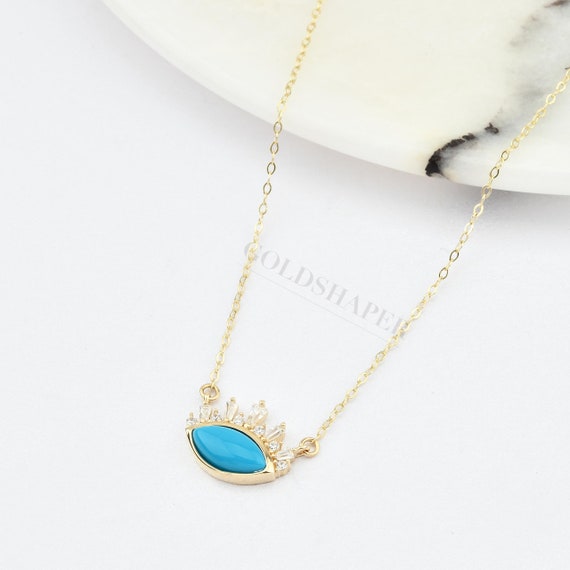 14K Gold Turquoise Necklace, 14K Gold Necklace, December Birthstone, Gold Turquoise Neckace, Turquoise Necklace, Turquoise Gemstone Necklace