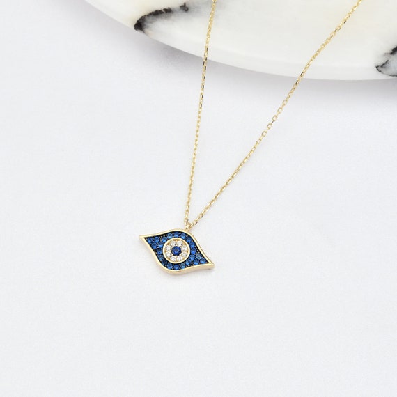 14K Gold Evil Eye Necklace, Gold Evil Eye Necklace, Evil Eye Charm Necklace, Evil Eye Necklace, Eye Necklace, 14K Gold Necklace.