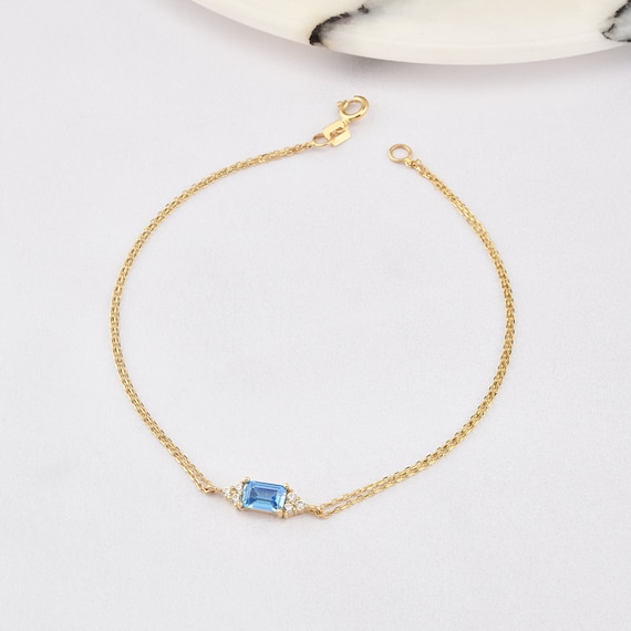 14K Gold Aquamarine Bracelet, Aquamarine Stone Bracelet, Aquamarine Gold Bracelet, March Birthstone Bracelet, Aquamarine Gemstone Bracelet.