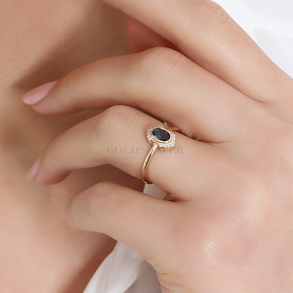 14K Gold Sapphire Ring, Gold Sapphire Ring, Sapphire Ring, Gemstone Ring, September Birthstone Ring, Sapphire Gemstone Ring, 14K Gold Ring.