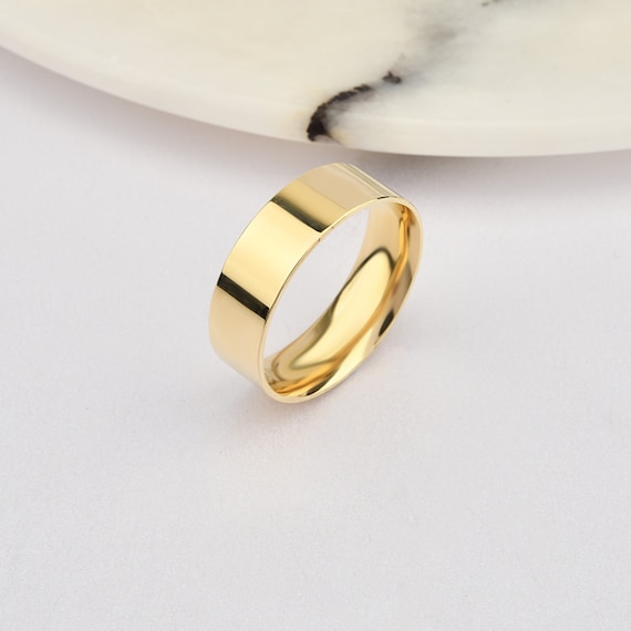 6mm Flat 14K-18K Gold Wedding Band, Gold Polished Ring, Free Laser Engrave, Comfort Wedding Band, Gold Engagement Ring, Gold Wedding Ring.