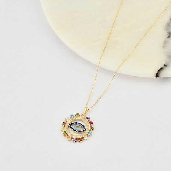 14K Gold Evil Eye Necklace, Gold Evil Eye Necklace, Evil Eye Charm Necklace, Evil Eye Necklace, Eye Necklace, 14K Gold Necklace.
