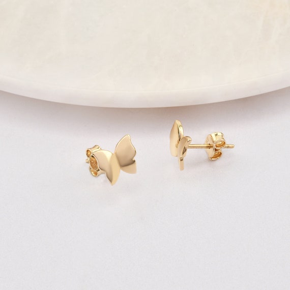 14K Gold Butterfly Earrings, Butterfly Gold Earrings, Butterfly Charm Earring, Lucky Butterfly Earrings, Animal Gold Earrings, 14K Earrings.