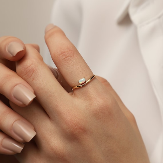 14K Gold White Opal Ring, Gold Opal Ring, White Opal Ring, Opal Gemstone Ring, October Birthstone Ring, Opal Ring, 14K Gold Ring, White Opal
