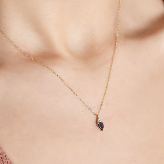 14K Gold Sapphire Necklace, Gold Sapphire Necklace, Sapphire Charm Necklace, September Birthstone Necklace, Gemstone Necklace, 14K Necklace.
