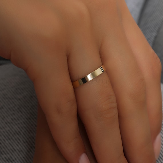 3mm Flat 14K-18K Gold Wedding Band, Gold Polished Ring, Free Laser Engrave, Comfort Wedding Band, Gold Engagement Ring, Gold Wedding Ring.