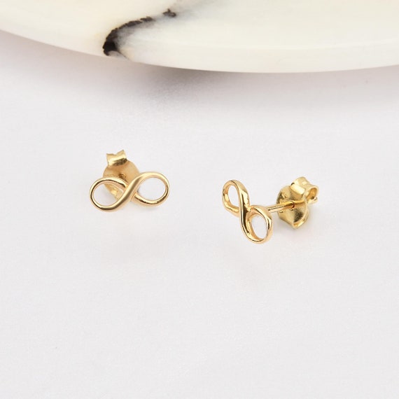 14K Gold Infinity Earrings, Infinity Gold Earrings, Infinity Charm Earring, Lucky Infinity Earrings, 14K Gold Earrings, 14K Earrings.