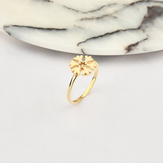 14K Gold Snowflake Ring, Gold Snowflake Ring, Winter Ring, Snowflake Jewelry, Snow Ring, 14K Gold Snowflake Symbol Ring, Birthday Gift.