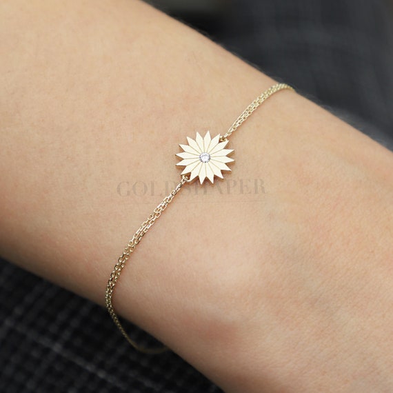 14K Gold Sun Bracelet, Sun Gold Bracelet, Sunhine Gold Bracelet, Calestial Bracelet, Sun Symbol Bracelet, Sun Bracelet, 14K Gold Bracelet.