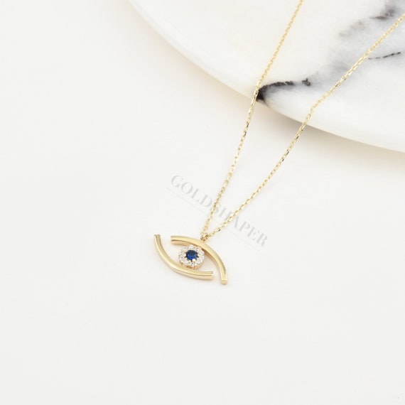 14K Gold Evil Eye Necklace, Gold Evil Eye Necklace, Evil Eye Charm Necklace, Evil Eye Necklace, Eye Necklace, 14K Gold Necklace.