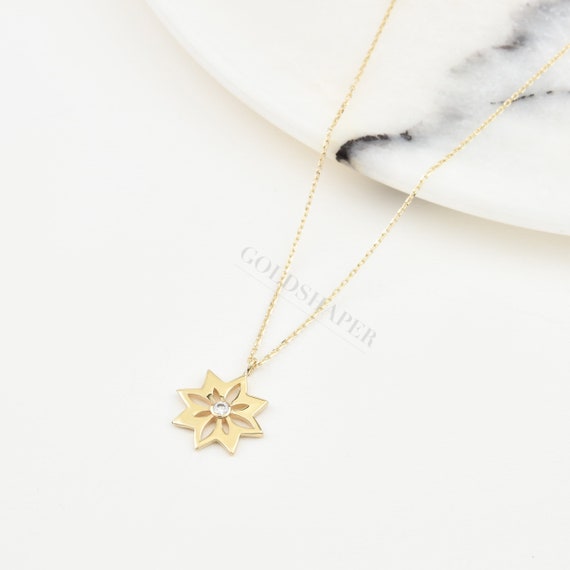 14K Gold Snowflake Necklace, Snowflake Necklace, Gold Snowflake Necklace, Snowflake Charm Necklace, Snow Necklace,  14K Gold Necklace.