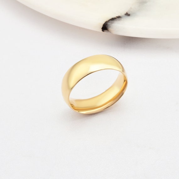 6mm Domed 14K-18K Gold Wedding Band, Gold Polished Ring, Free Laser Engrave, Comfort Wedding Band, Gold Engagement Ring, Gold Wedding Ring.