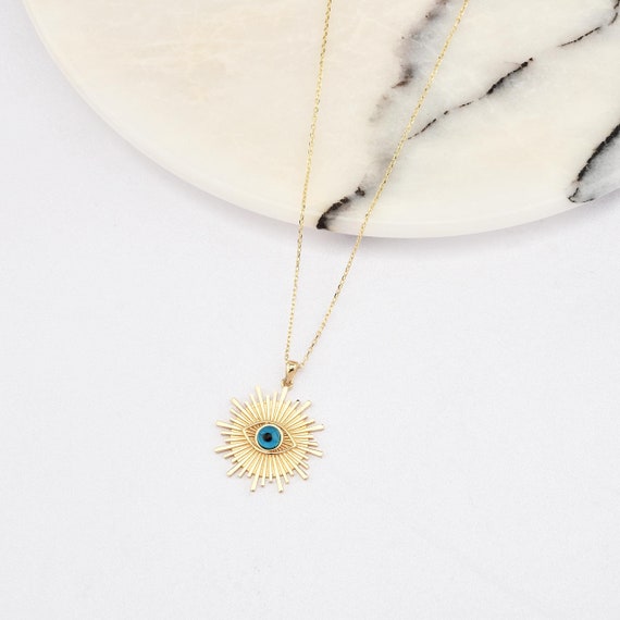 14K Gold Evil Eye Necklace, Gold Evil Eye Necklace, Evil Eye Charm Necklace, Evil Eye Necklace, Eye Necklace, 14K Gold Necklace.