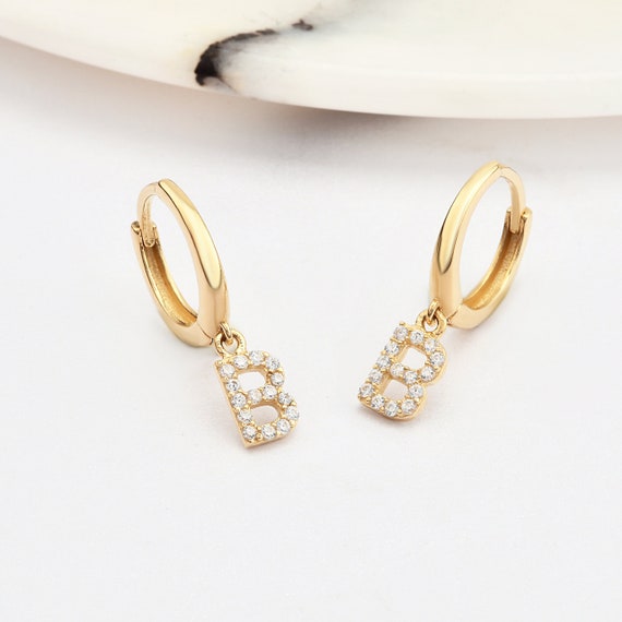 14K Gold Letter Hoop Earrings, Gold Initial Earrings, İnitial Earrings, Gold Hoop Earrings, Letter Earrings, Letter Hoop Earring, 14K Gold.