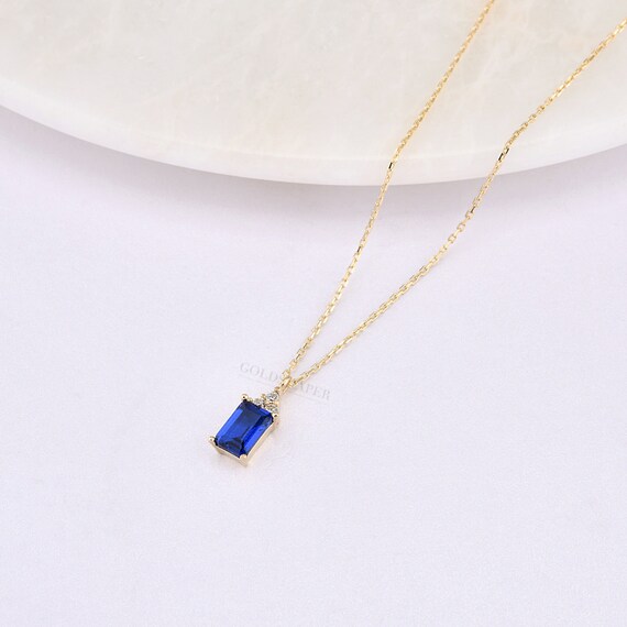 14K Gold Sapphire Necklace, Gold Sapphire Necklace, Sapphire Charm Necklace, September Birthstone Necklace, Gemstone Necklace, 14K Necklace.