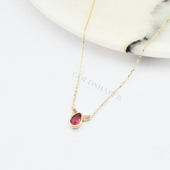 Ruby Gold Necklace, 14K Gold Ruby Necklace, September Birthstone, Gold Ruby Neckace, Ruby Necklace, Ruby Gemstone Necklace, 14K Gold.
