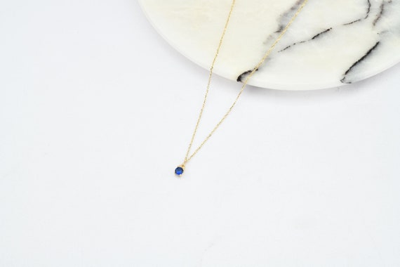 14K Gold Sapphire Necklace, Gold Sapphire Necklace, Sapphire Charm Necklace, September Birthstone Necklace, Gemstone Necklace, 14K Necklace.