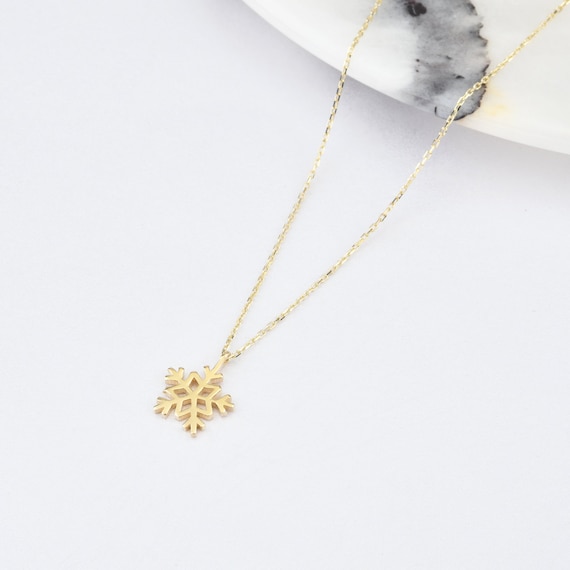 14K Gold Snowflake Necklace, Snowflake Necklace, Gold Snowflake Necklace, Snowflake Charm Necklace, Snow Necklace,  14K Gold Necklace.