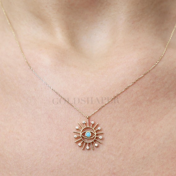 14K Gold Evil Eye Necklace, Gold Evil Eye Necklace, Evil Eye Charm Necklace, Evil Eye Necklace, Eye Necklace, 14K Gold Necklace.