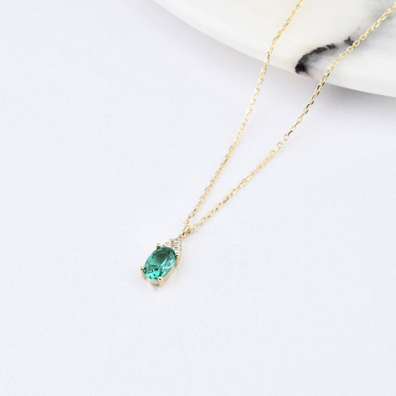 14K Gold Emerald Necklace, Gold Emerald Necklace, Emerald Charm Necklace, May Birthstone Necklace, Gemstone Necklace, 14K Gold Necklace.