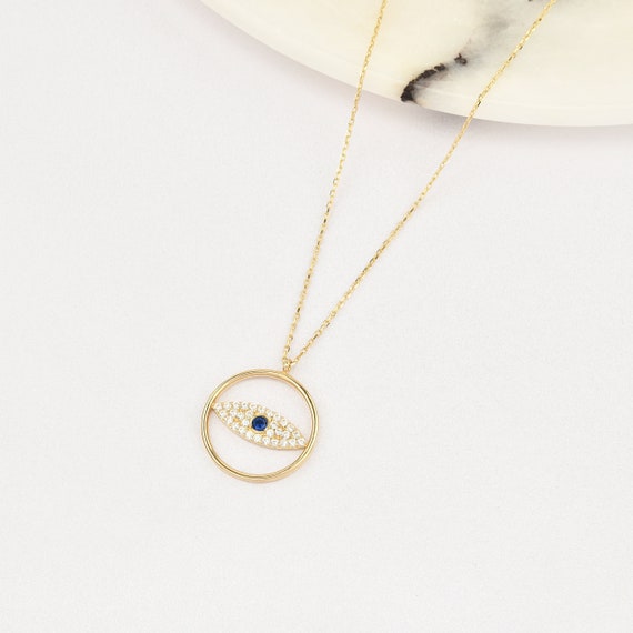14K Gold Evil Eye Necklace, Gold Evil Eye Necklace, Evil Eye Charm Necklace, Evil Eye Necklace, Eye Necklace, 14K Gold Necklace.