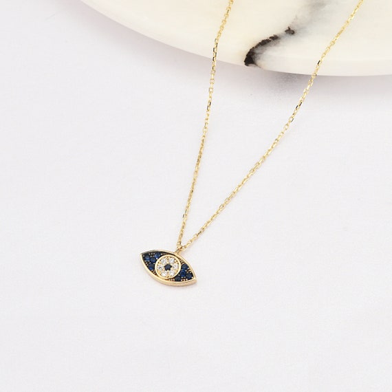 14K Gold Evil Eye Necklace, Gold Evil Eye Necklace, Evil Eye Charm Necklace, Evil Eye Necklace, Eye Necklace, 14K Gold Necklace.