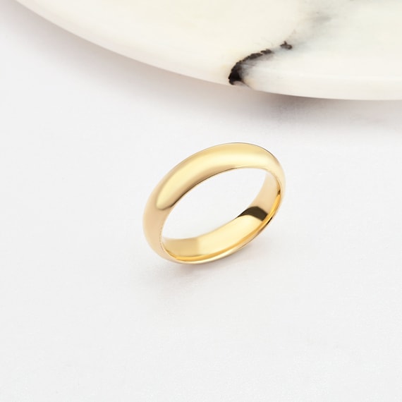 4mm Domed 14K-18K Gold Wedding Band, Gold Polished Ring, Free Laser Engrave, Comfort Wedding Band, Gold Engagement Ring, Gold Wedding Ring.