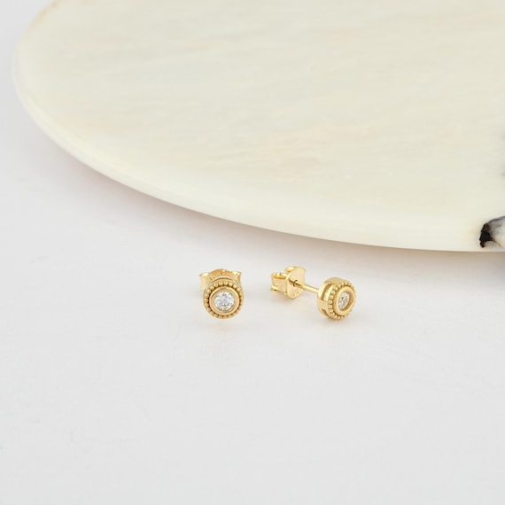 14K Gold Solitaire Earrings, Solitaire Gold Earrings, Solitaire Earrings, Solitaire CZ Earrings, Solitaire Earring, 14K Gold Earrings.
