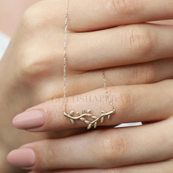 14K Gold Olive Leaf Necklace, Gold Olive Branch Necklace, Gold Olive Leaf Necklace, Olive Branch Necklace, Peace Necklace, 14K Gold Necklace