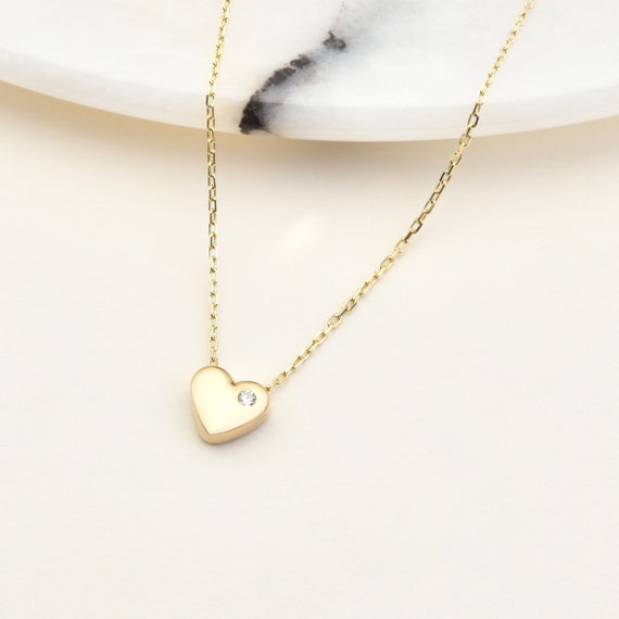 14K Gold Tiny Heart Necklace, 14K Heart Necklace, Heart Charm Necklace, Heart Neckace, Love Necklace, Gold Necklace, Heart Shape Necklace.