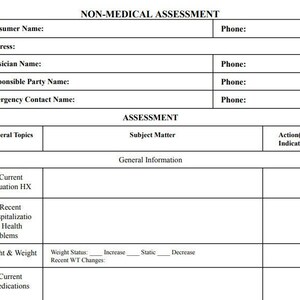 Home Care Client Intake Form Non-medical Care Assessment Client ...