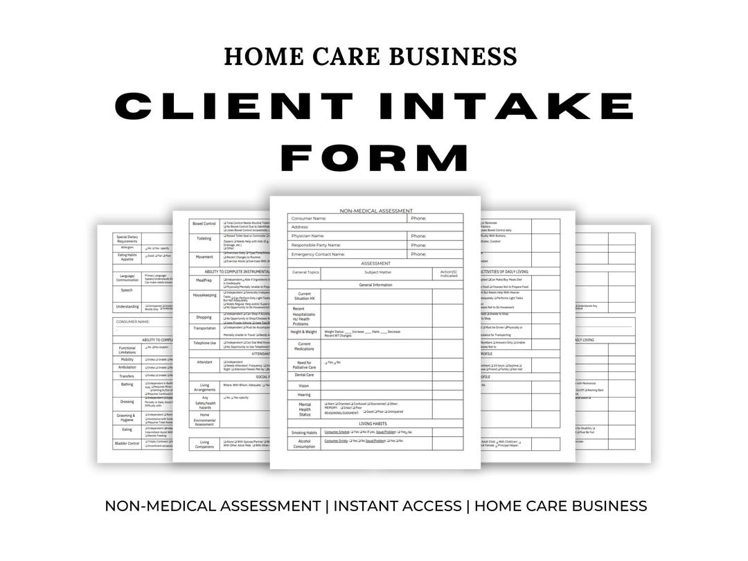 Home Care Client Intake Form Non-medical Care Assessment Client ...