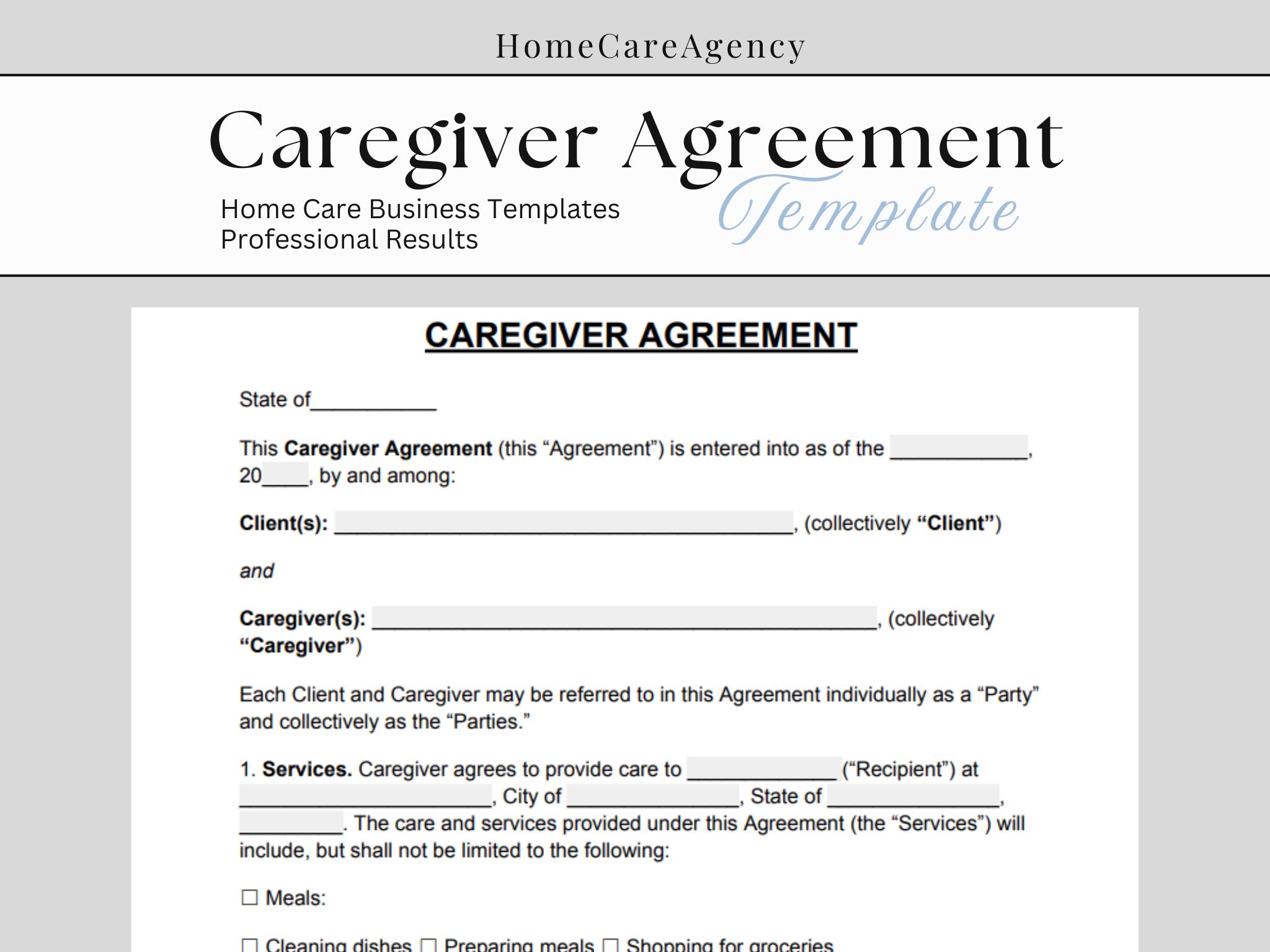 Caregiver Agreement Contract Template Home Care Business Templates Non