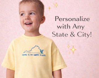 Individuell gesticktes Kinder T-Shirt | Personalisierte Stadt Lage T-Shirt