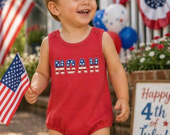 Personalized Patriotic Baby Romper | Custom Embroidered USA Name Bubble Outfit