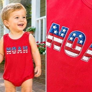 Personlig patriotisk babysparkdräkt | Anpassad broderad USA-namnsbubbla
