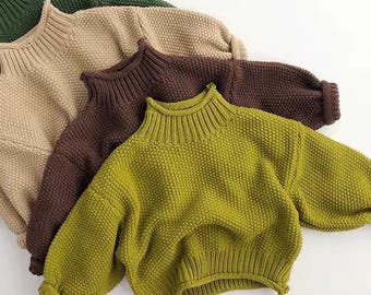 Übergroßer Strickpullover für Babys und Kleinkinder | Hand gestrickter Pullover