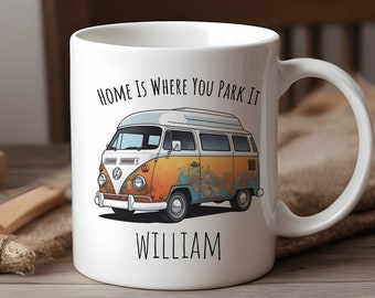Personalized Name Campervan Mug - Hippie Campervan Life T2 - Ceramic Coffee Cups, 11oz, 15oz