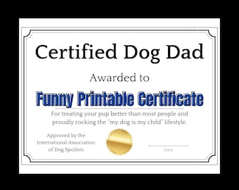 Certificato di papà cane divertente - Premio stampabile per gli amanti degli animali (download digitale)
