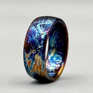 Sparkling Titanium Heat-Anodized Customized Wedding Band 5mm Personalized Titanium Anniversary Ring Unique Random Pattern Ring Gift for Him