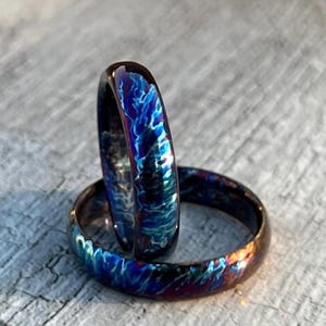 Colorful Titanium 5mm Heat anodized Handmade Wedding Band Unique Titanium Random Pattern Anniversary Ring Gift for him Personalized Gift