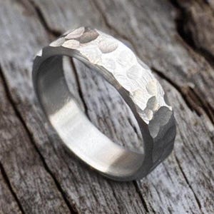 Hammered Titanium Handmade Wedding Band 6mm Unique Titanium Rock Hammered  Anniversary Ring Gift for him Personalized Gift Mens Ring