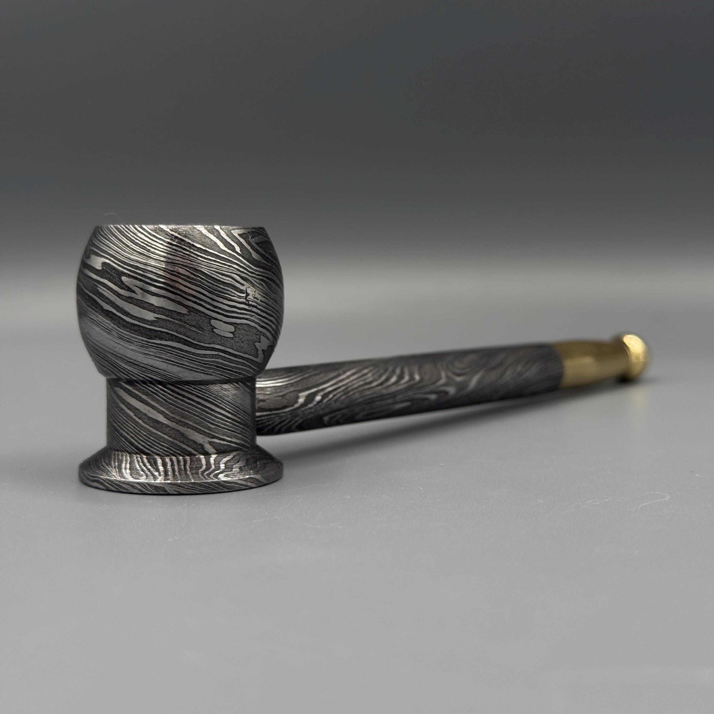 Handmade Smoke pipe Damascus Steel Mesh guaze filter Tabacco Pipe Smoking tool Spark Brass Pipe Hand forged Personalized Gift groomsmen gift