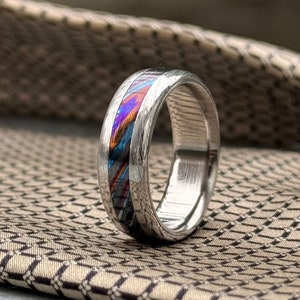 Damasteel Corners with Timascus Centre and Titanium Inside durable Unisex Ring comfortable Ring Luxury Engagement Ring Handmade wedding band