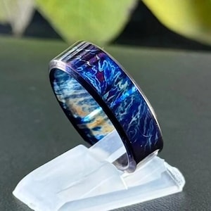 Colorful Titanium Heat anodized Handmade Wedding Ring Unique titanium Random Pattern Anniversary Ring Mothes Day Gift Personalized Gift