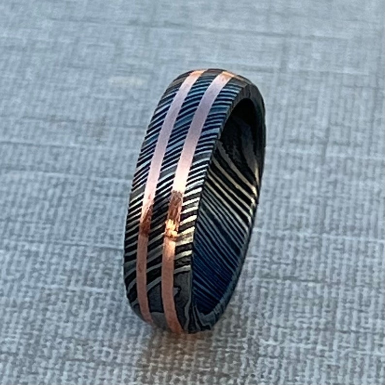 Damascus Steel With Brass Outlines Gold Damascus Ring Unique Engagement ...