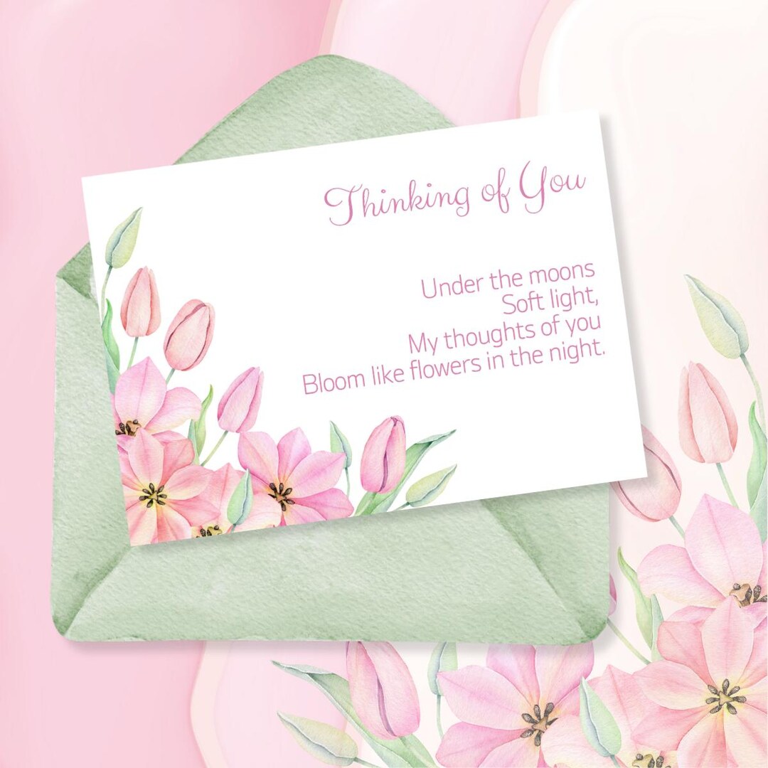 Pink Floral Thinking of You Card, Comfort Sympathy Greeting (5x7 ...